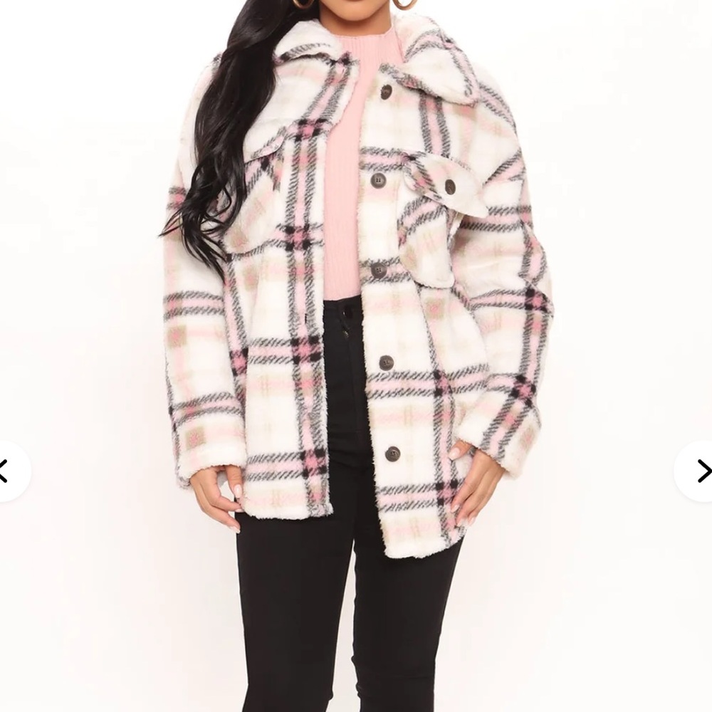 Fashion Nova women Plaid Jacket - Cream, Pink, and Black - Picture 3 of 4